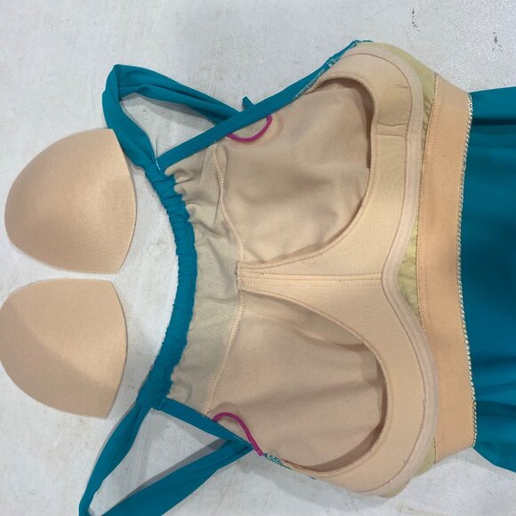 Athleta Strappy Back Ruched Swim Dress XS Teel Built-In Bra Lining Resort Cruis - Picture 9 of 11